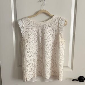 LOFT Cream Lace Ruffle Sleeve Blouse
